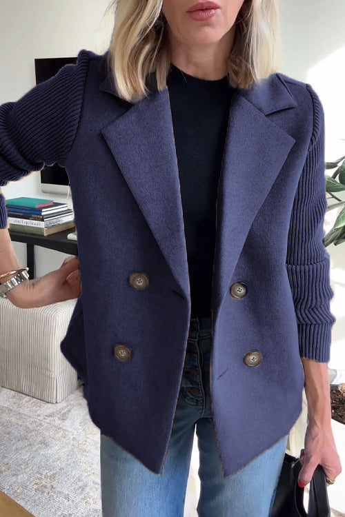 Sienna | Women's Double-Breasted Blazer with Knit Sleeves