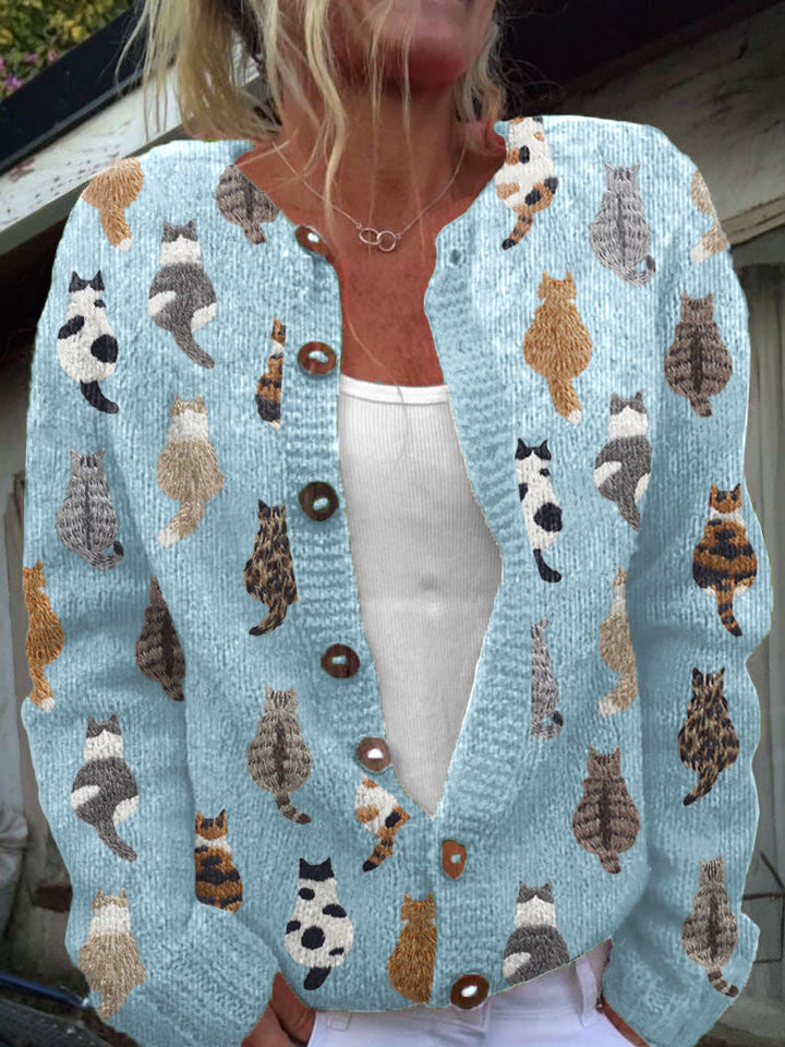 Fiona | Women’s Cat Print Button-Front Cardigan