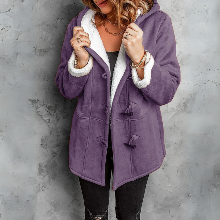 Penelope | Women’s Hooded Toggle Coat with Sherpa-Style Trim