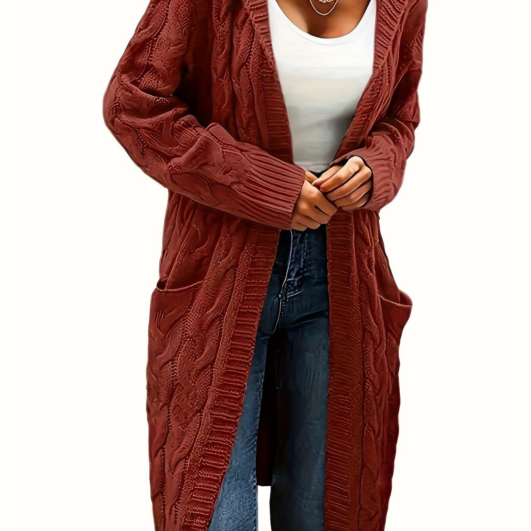 Elowen | Women’s Longline Hooded Cable-Knit Cardigan