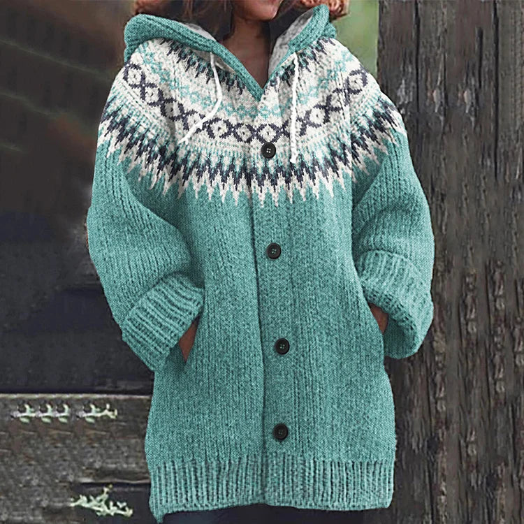 Elowen | Women's Fair Isle Hooded Knit Cardigan