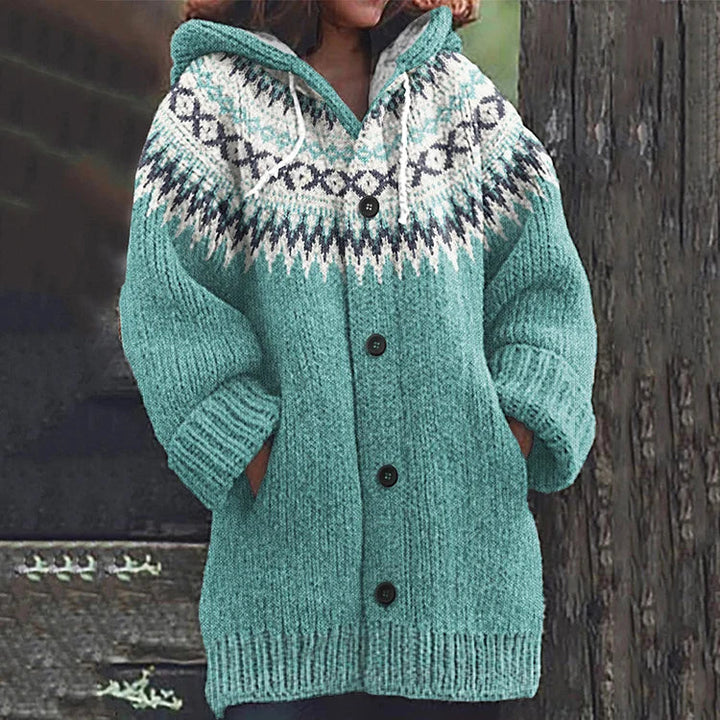 Elowen | Women's Fair Isle Hooded Knit Cardigan
