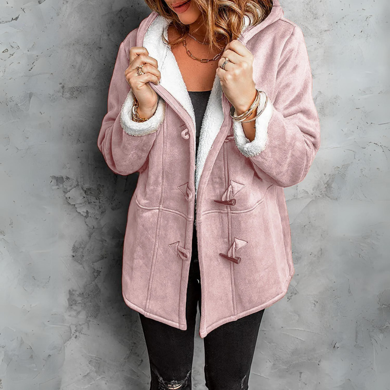 Penelope | Women’s Hooded Toggle Coat with Sherpa-Style Trim