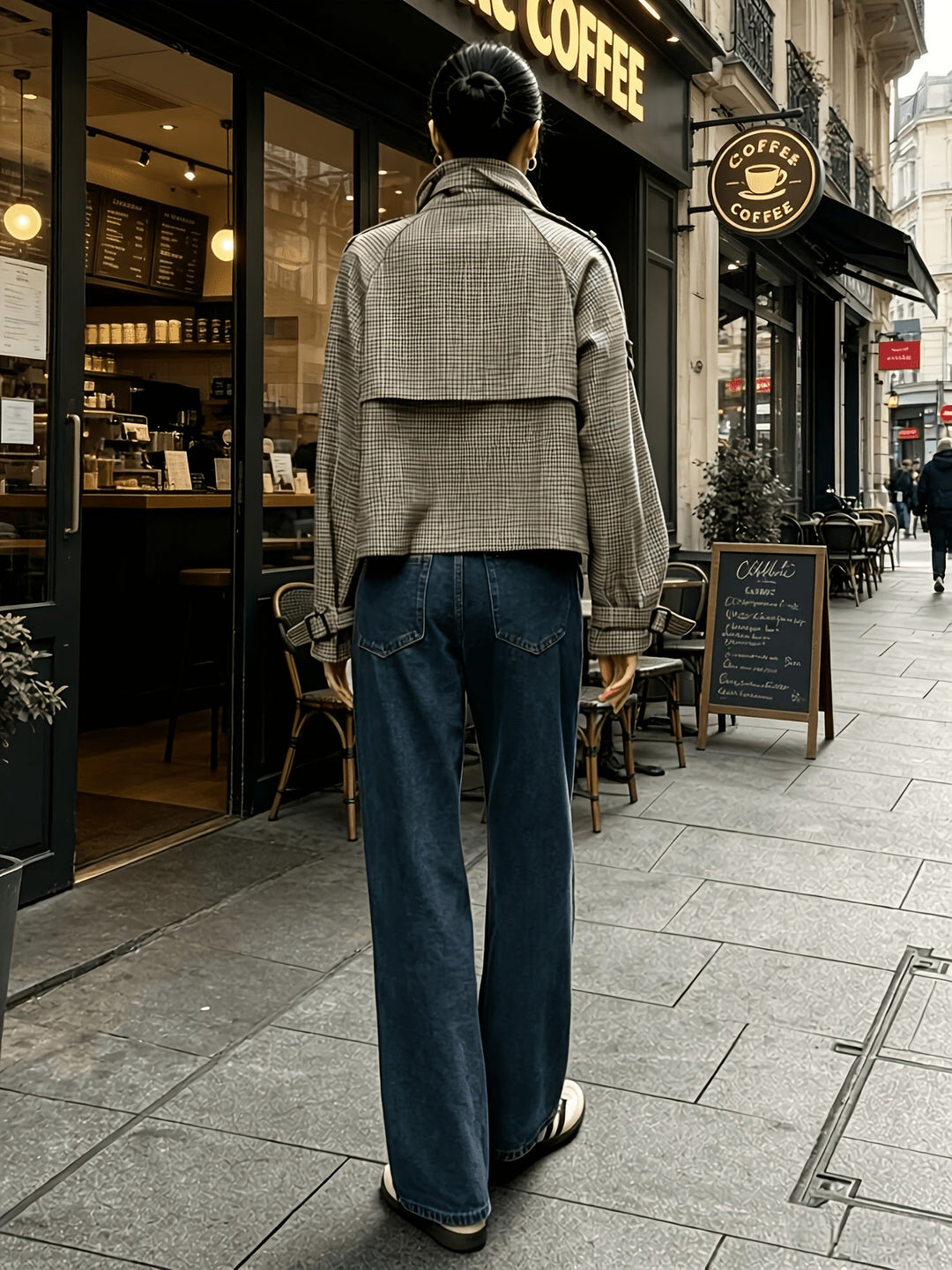 Beatrice | Women’s Cropped Houndstooth Stand-Collar Jacket