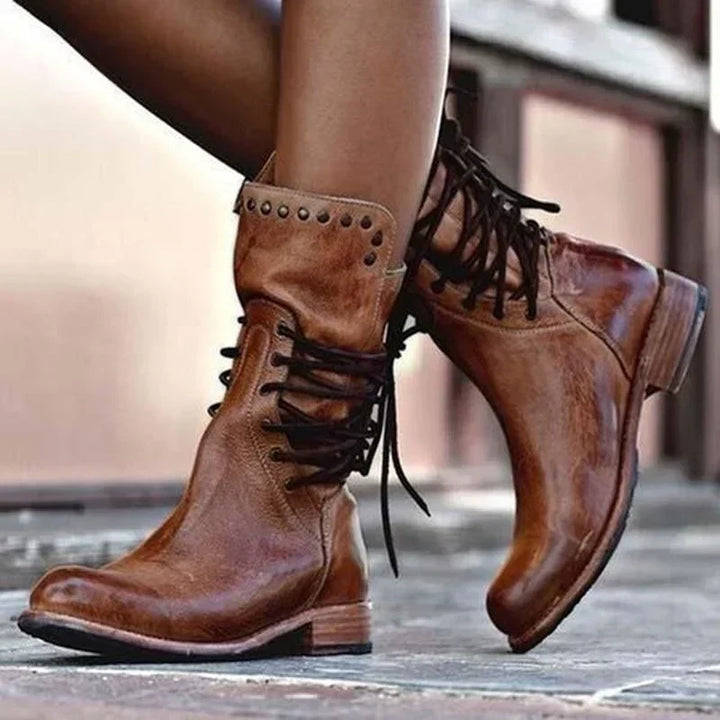 Geraldine | Women's Lace-Up Back Mid-Calf Boots