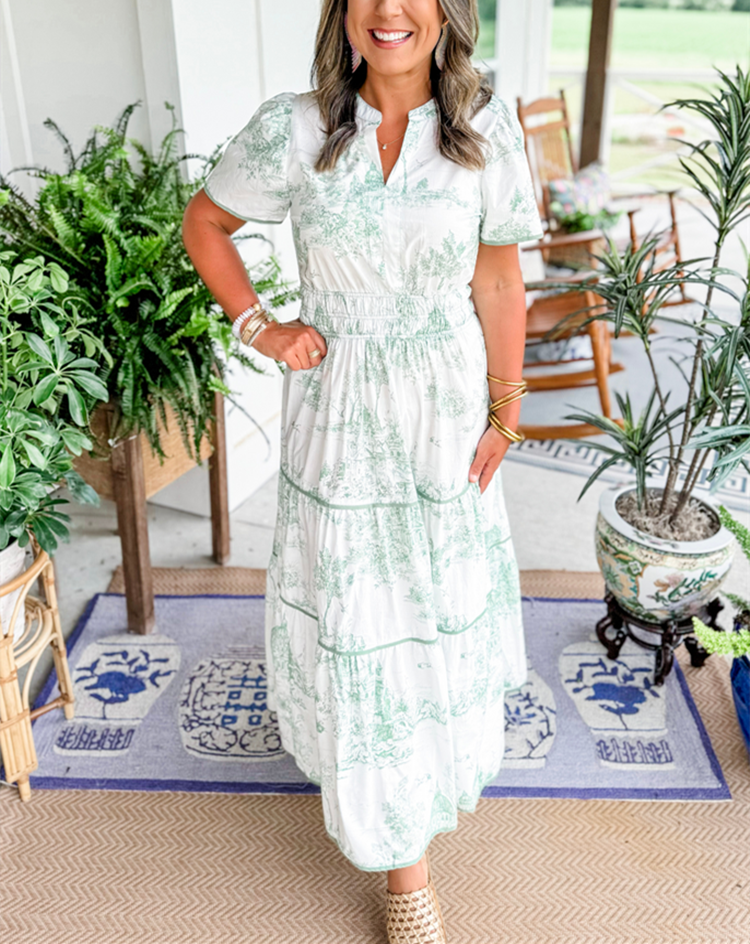 Camille | Women's Toile Print Tiered Maxi Dress