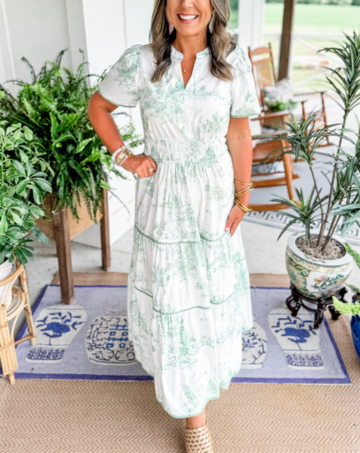 Camille | Women's Toile Print Tiered Maxi Dress