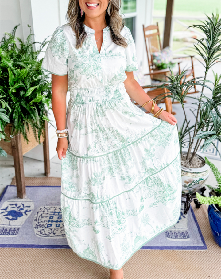 Camille | Women's Toile Print Tiered Maxi Dress