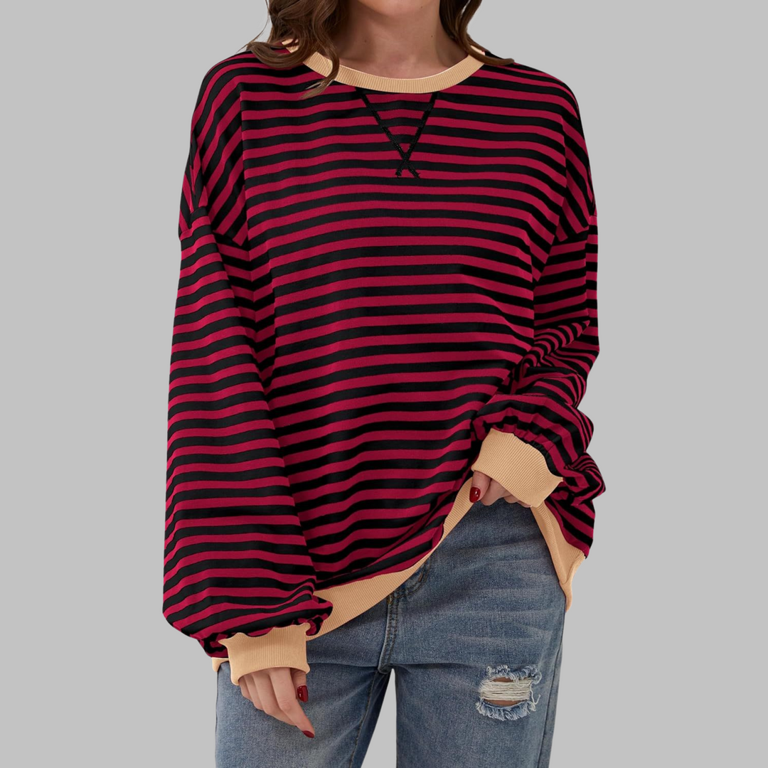 Nomi | Women's Oversized Striped Long Sleeve Crew Neck Sweatshirt
