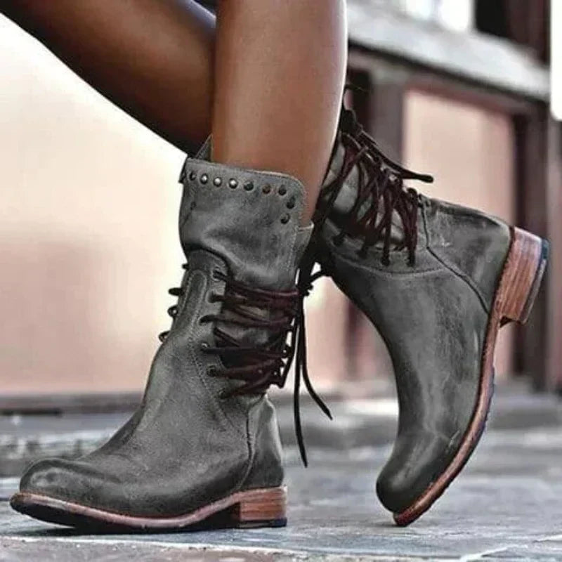Geraldine | Women's Lace-Up Back Mid-Calf Boots