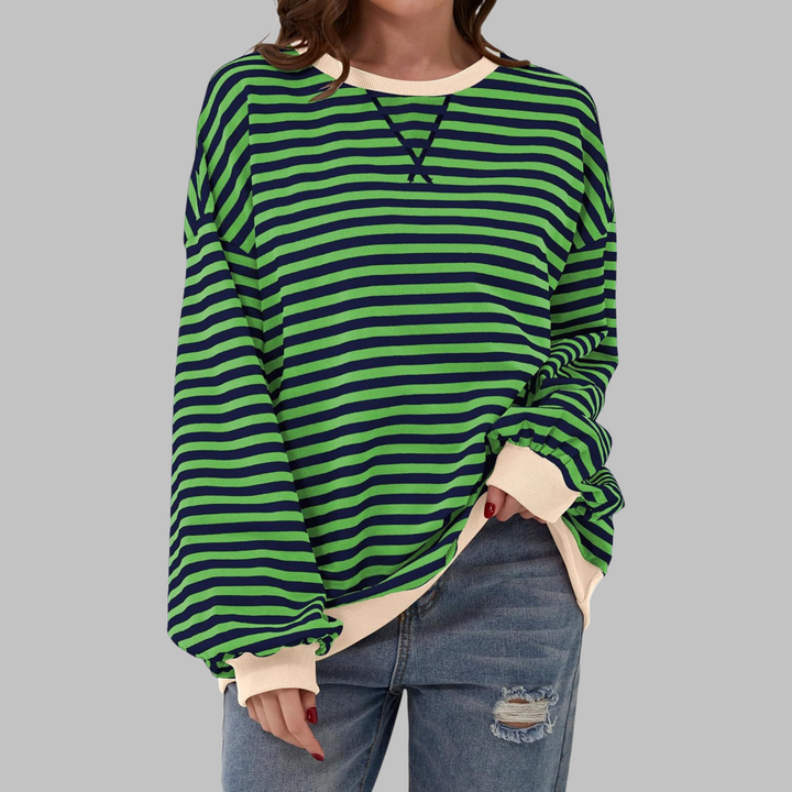 Nomi | Women's Oversized Striped Long Sleeve Crew Neck Sweatshirt