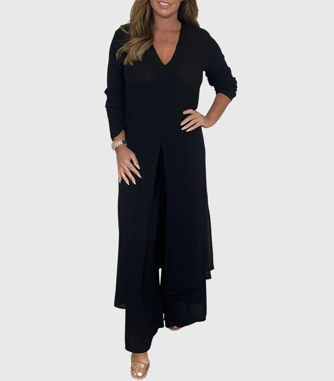 Noemi | Open-Front Cardigan & Wide-Leg Trouser Set