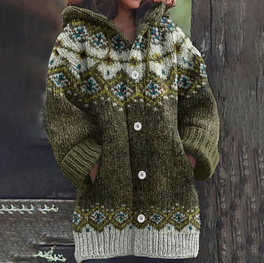 Elowen | Women's Fair Isle Hooded Knit Cardigan