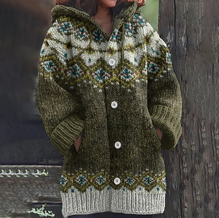 Elowen | Women's Fair Isle Hooded Knit Cardigan