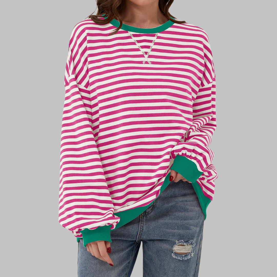 Nomi | Women's Oversized Striped Long Sleeve Crew Neck Sweatshirt