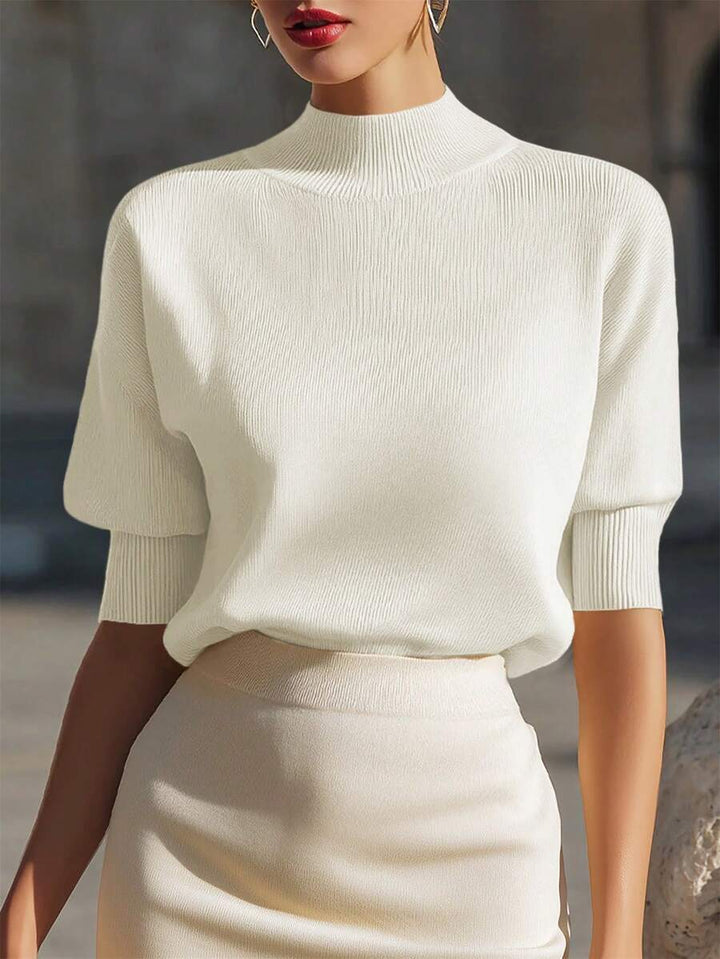 Elowen | Ribbed Stand Collar Knit Top