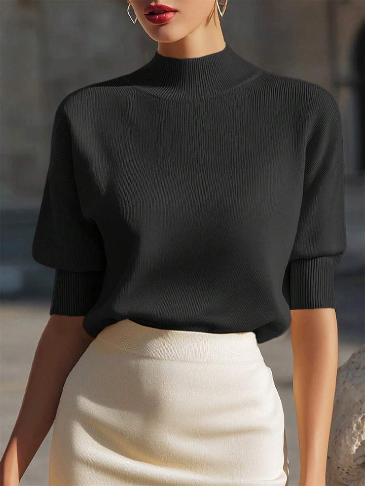 Elowen | Ribbed Stand Collar Knit Top