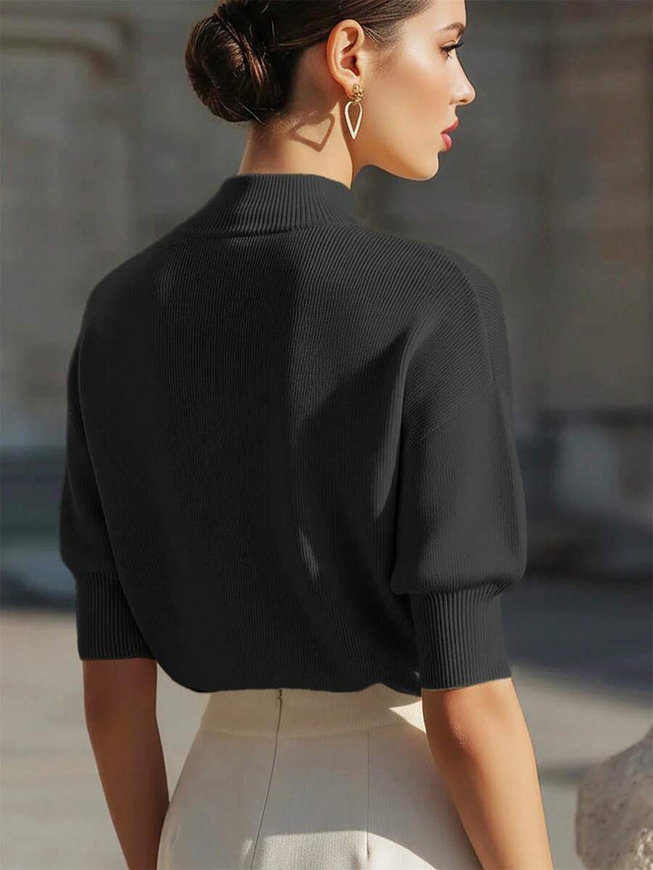 Elowen | Ribbed Stand Collar Knit Top