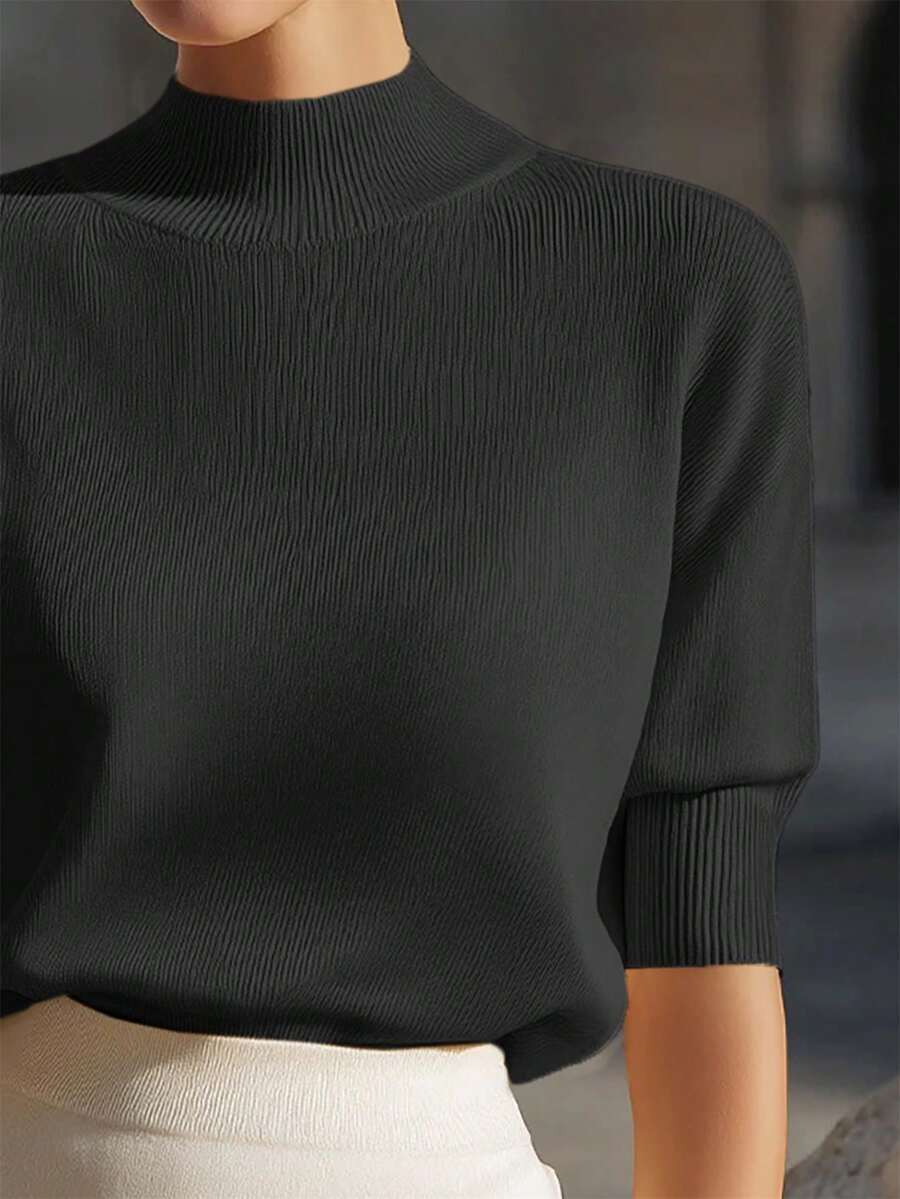 Elowen | Ribbed Stand Collar Knit Top