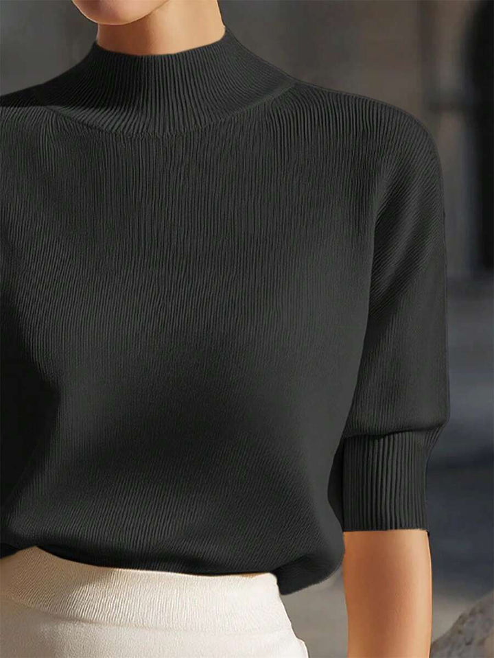 Elowen | Ribbed Stand Collar Knit Top