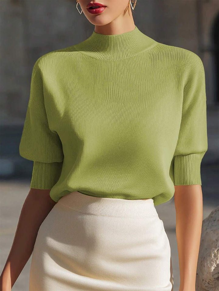 Elowen | Ribbed Stand Collar Knit Top