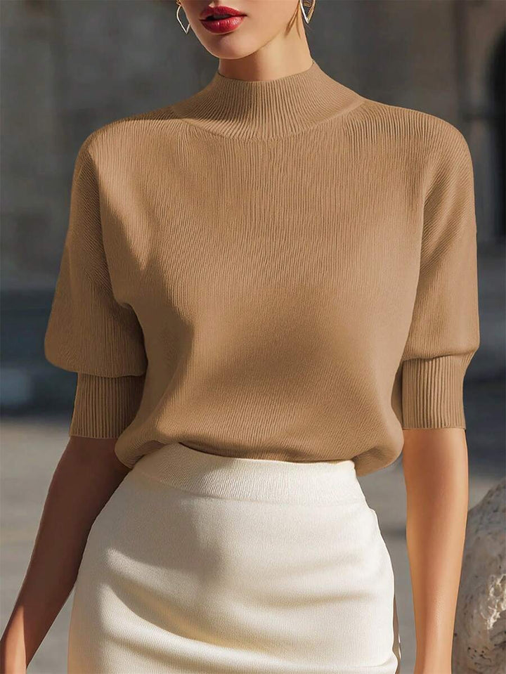 Elowen | Ribbed Stand Collar Knit Top