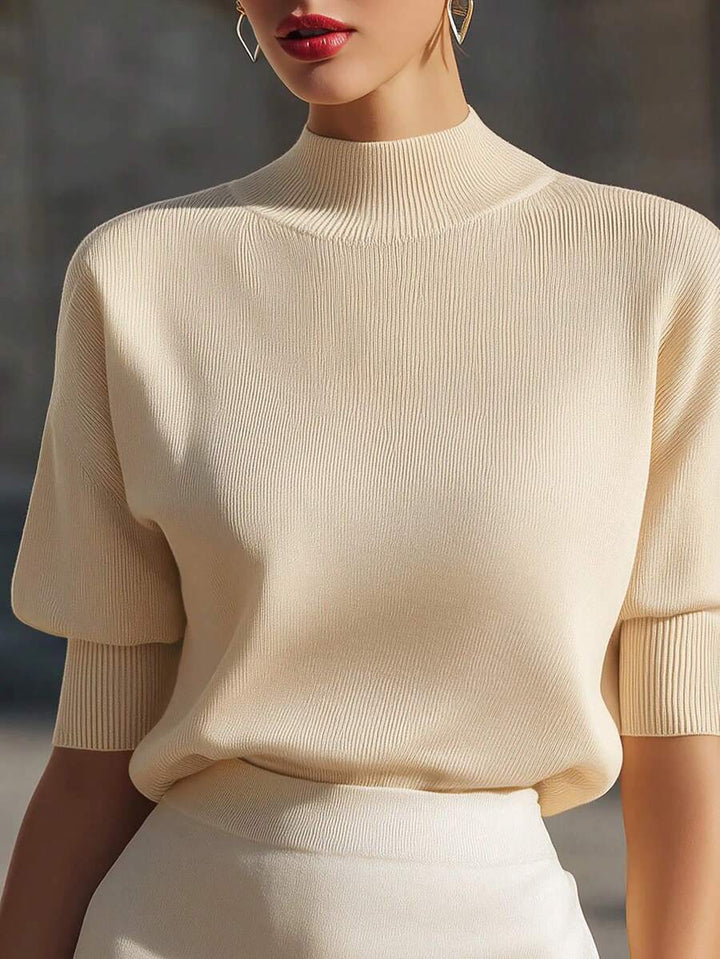 Elowen | Ribbed Stand Collar Knit Top