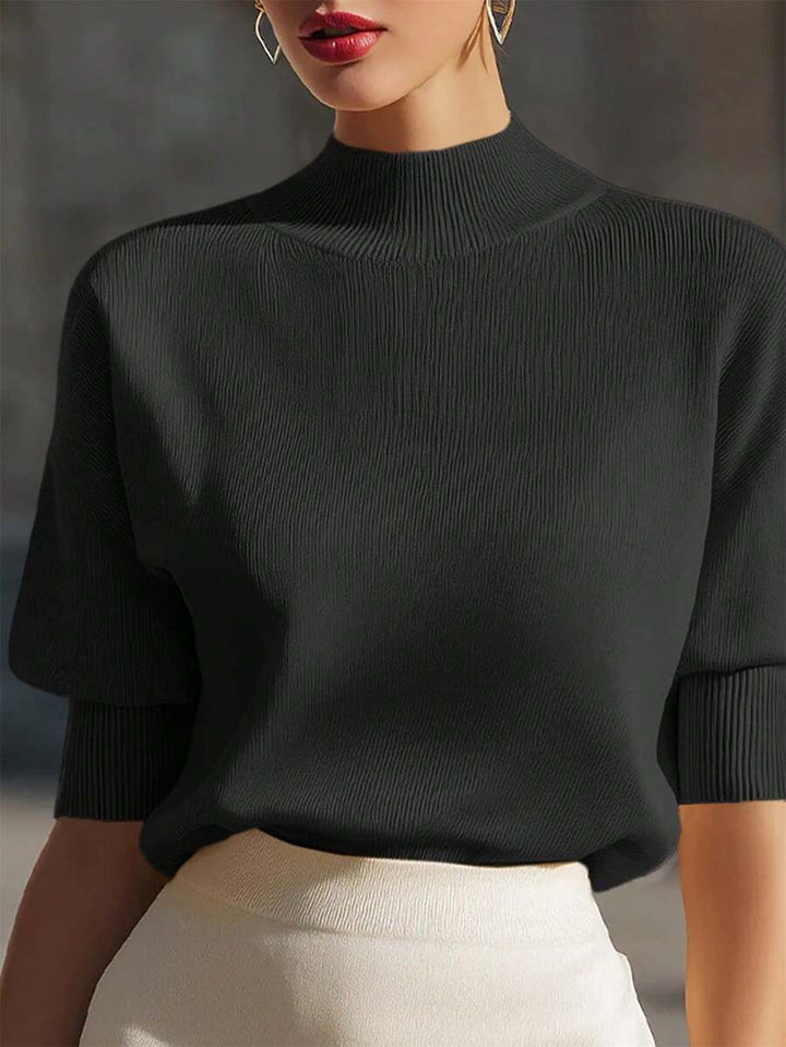 Elowen | Ribbed Stand Collar Knit Top