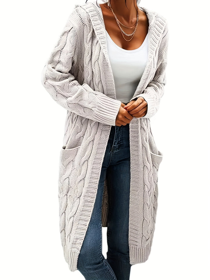 Elowen | Women’s Longline Hooded Cable-Knit Cardigan