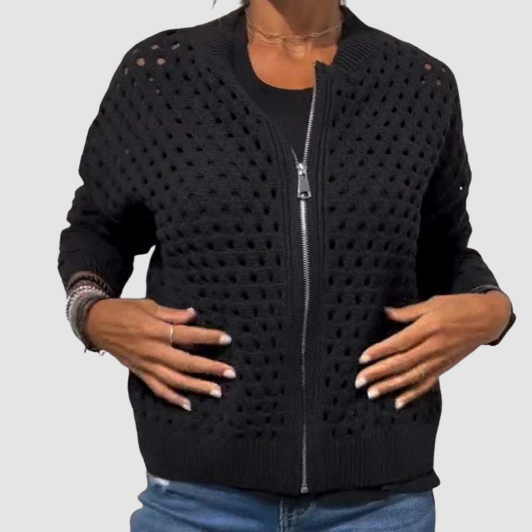 Phoebe | Women's Open-Knit Zip-Up Cardigan