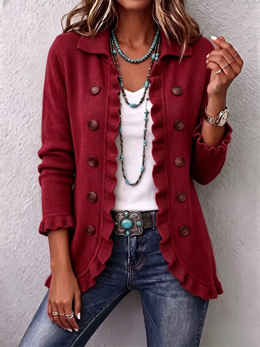 Damaris | Women's Ruffle-Trim Button-Front Knit Cardigan