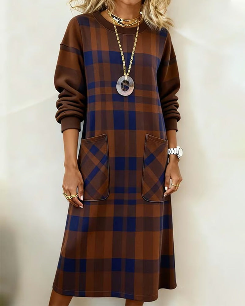 Fleur | Women's Plaid Shift Dress with Pockets