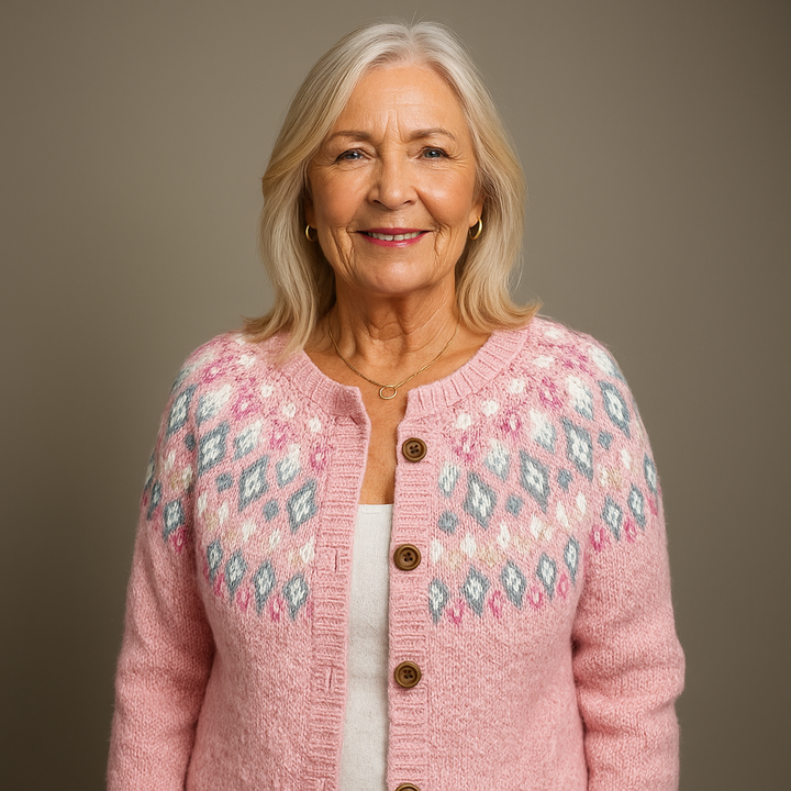 Alberta | Women's Pink Nordic-Pattern Cardigan