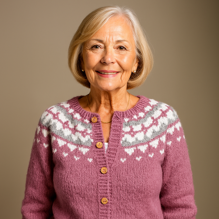Celeste | Women's Mauve Retro Nordic-Pattern Cardigan