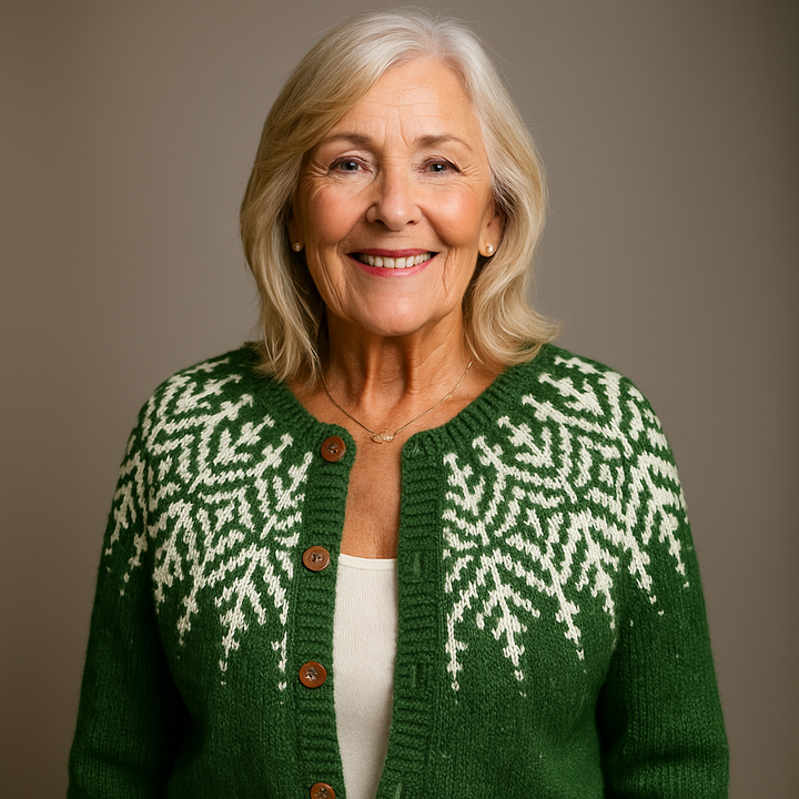 Ida | Women's Bottle Green Nordic-Pattern Cardigan