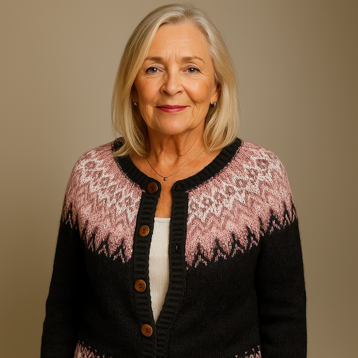 Gloria | Women's Black and Pink Vintage-Style Nordic Cardigan