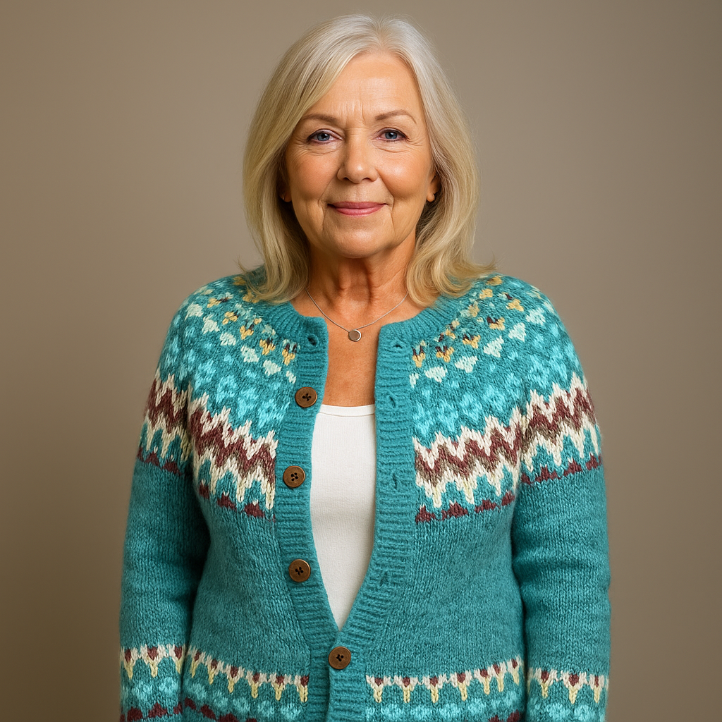 Edwina | Women's Teal Nordic-Pattern Cardigan