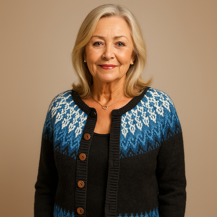 Prudence | Women's Black and Blue Nordic-Pattern Cardigan