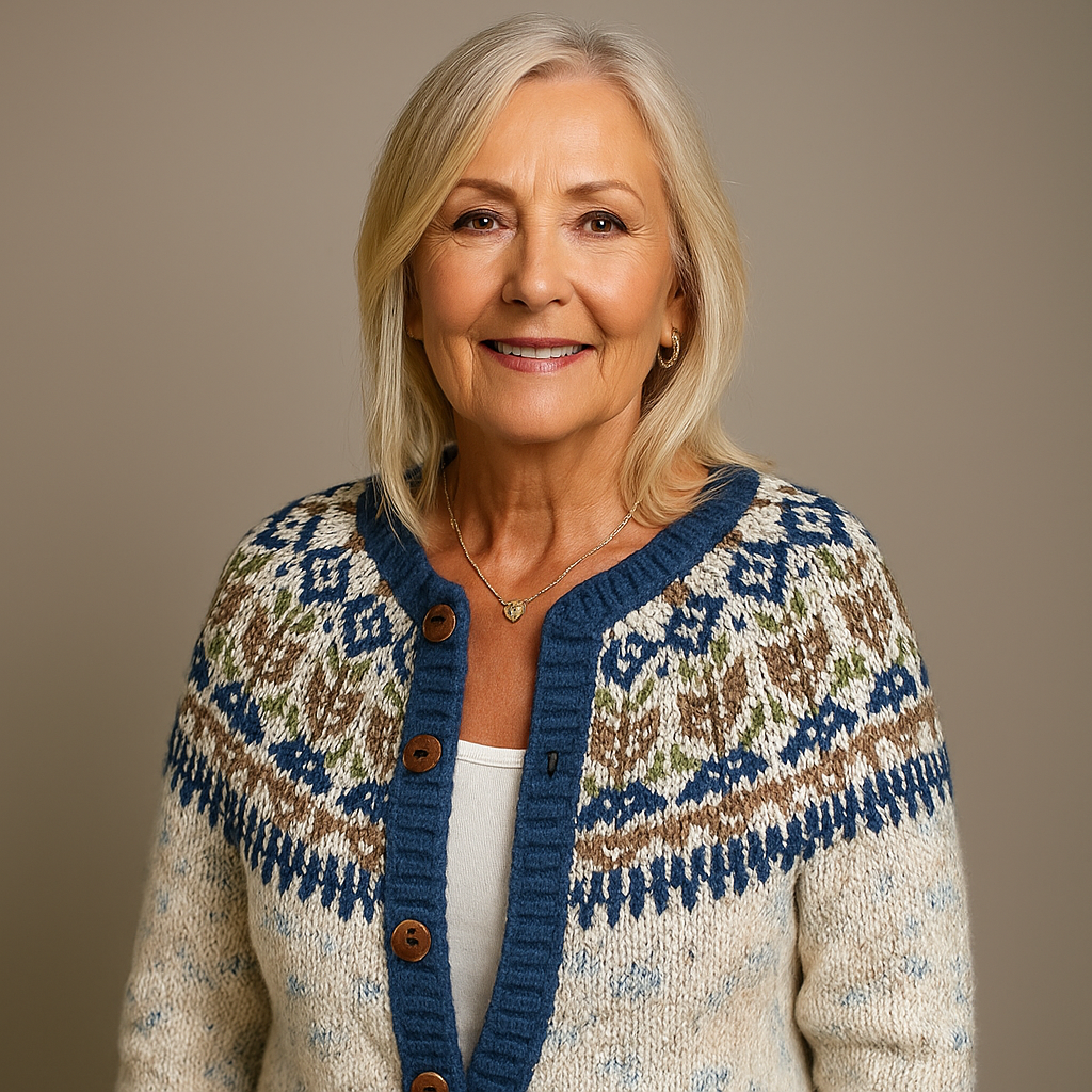 Rosemary | Women's Cream and Navy Nordic-Pattern Cardigan