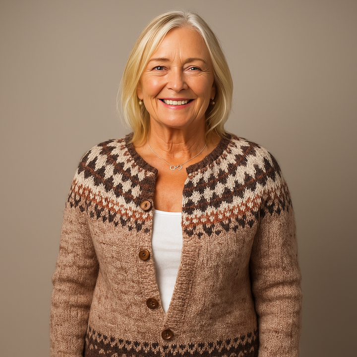Meredith | Women's Mocha Retro Nordic-Pattern Cardigan