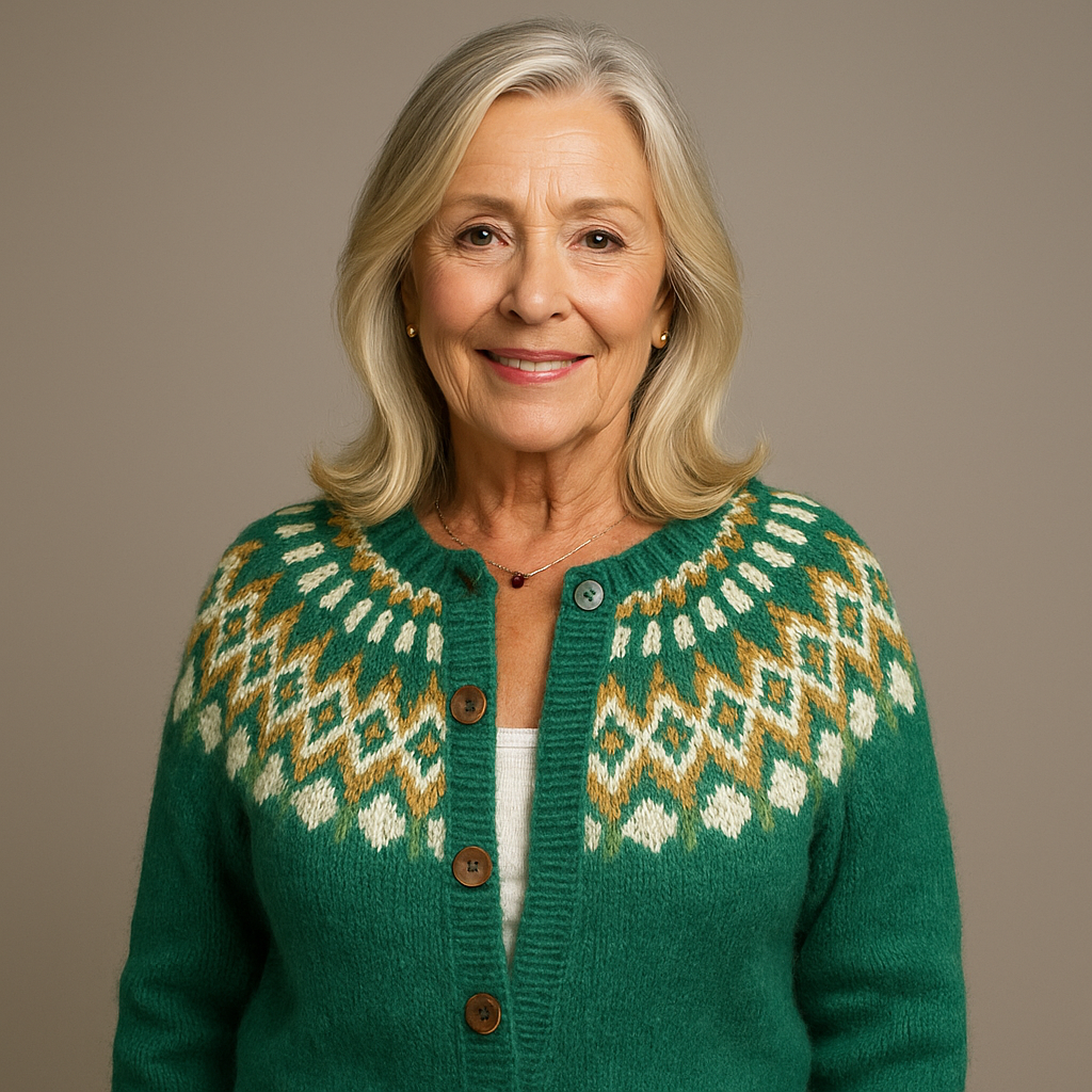 Octavia | Women's Forest Green Nordic-Pattern Cardigan