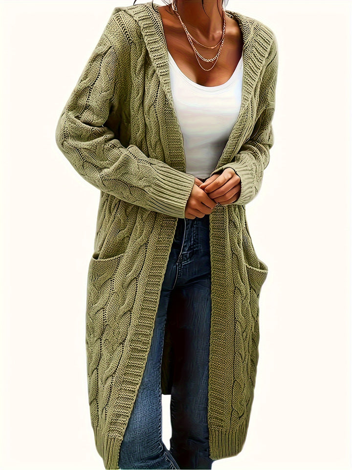 Elowen | Women’s Longline Hooded Cable-Knit Cardigan