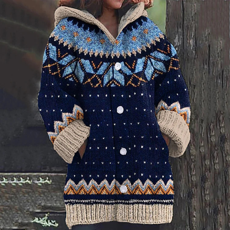 Elowen | Women's Fair Isle Hooded Knit Cardigan