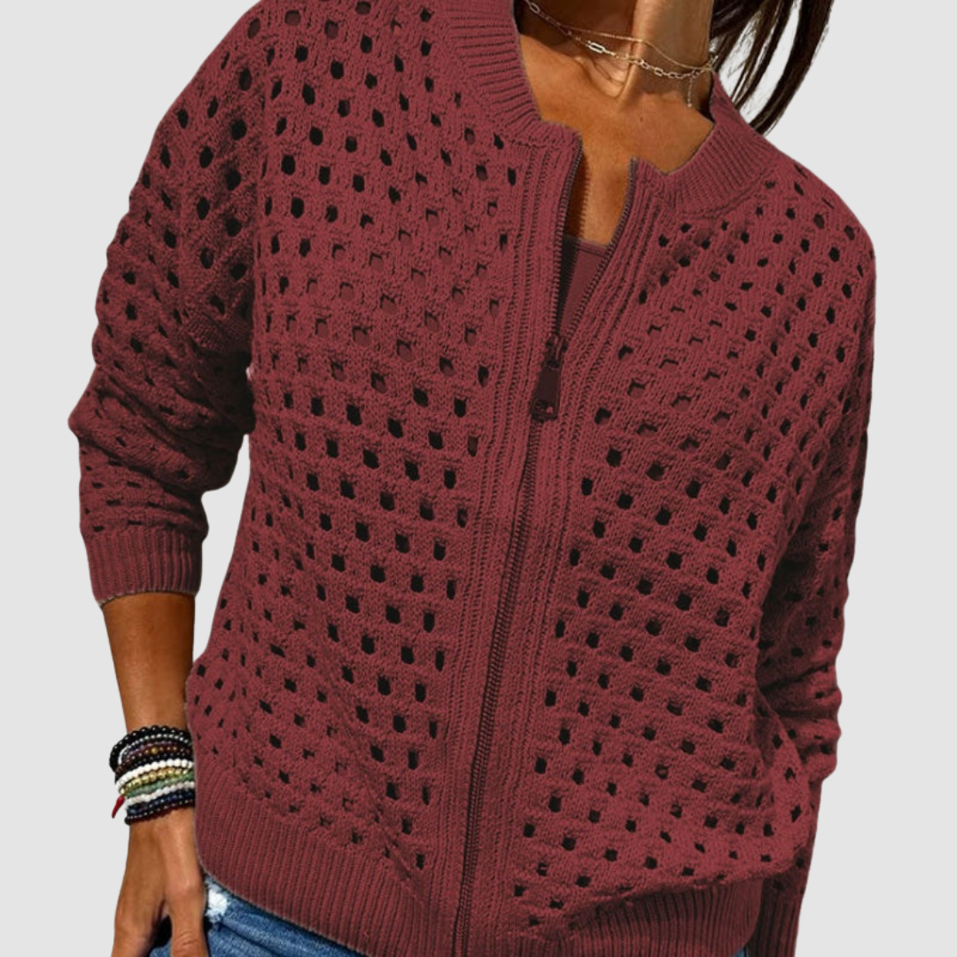 Phoebe | Women's Open-Knit Zip-Up Cardigan