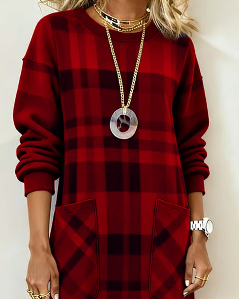 Fleur | Women's Plaid Shift Dress with Pockets