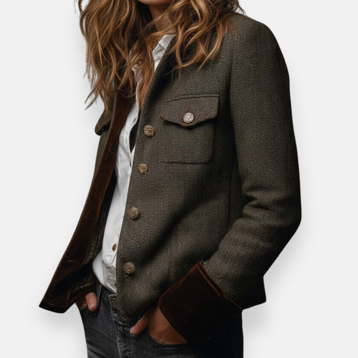 Evelina | Women’s Double-Breasted Herringbone Tweed Blazer