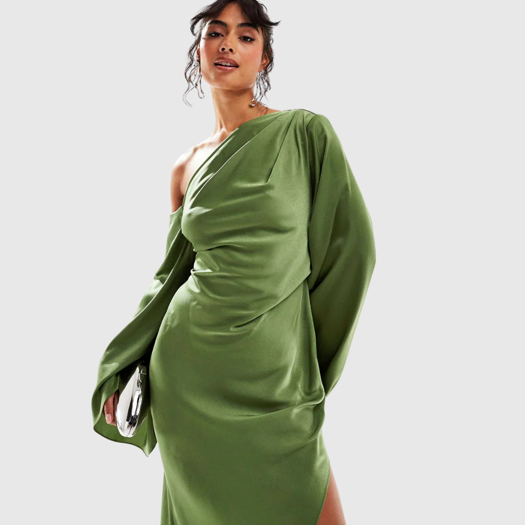 Delphine | One-Shoulder Satin-Finish Maxi Dress