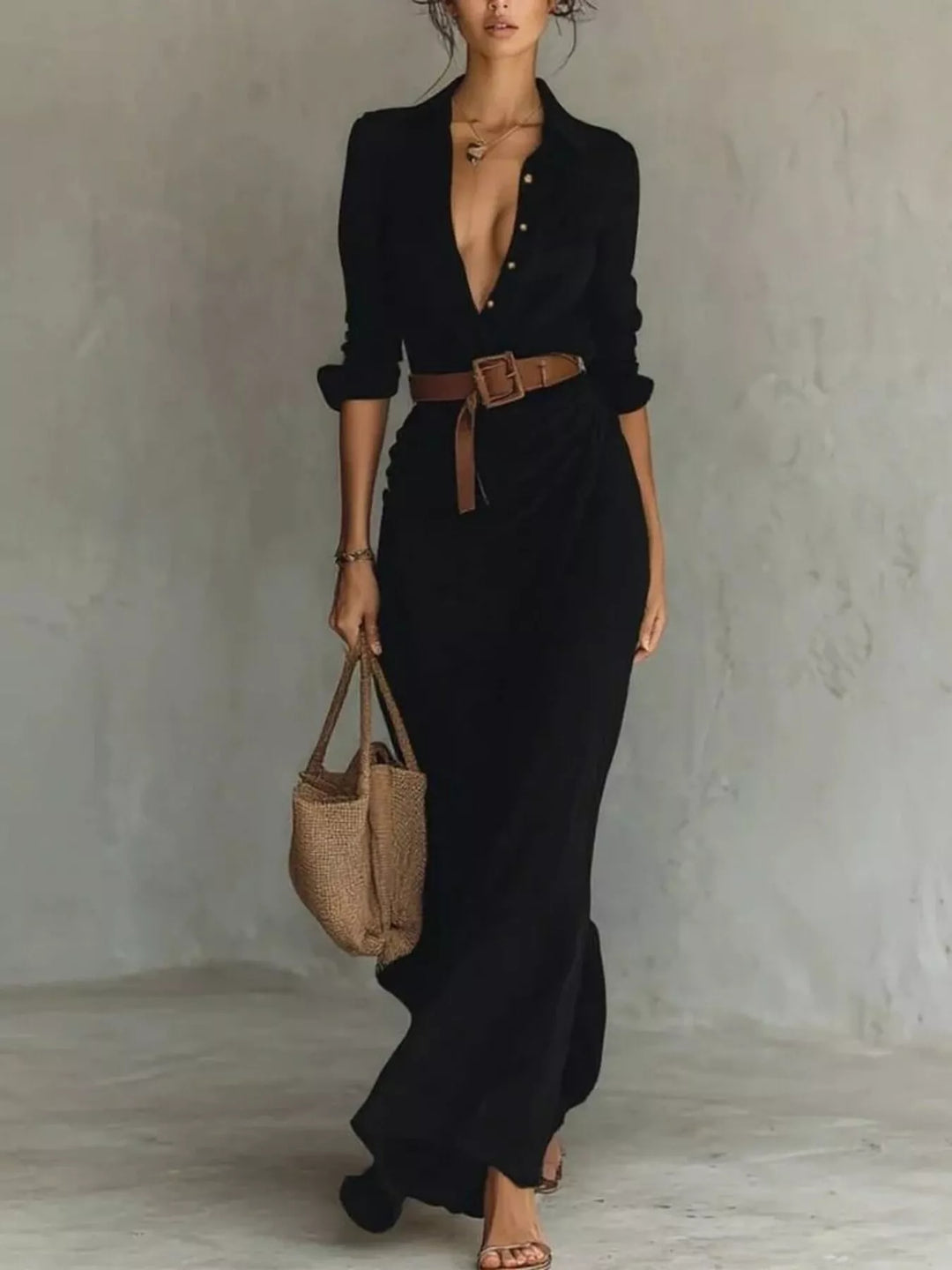 Eleanor | Women’s Belted Long-Sleeve Maxi Dress