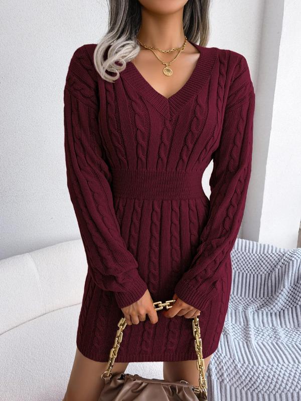 Rosie | Women's V-Neck Cable Knit Mini Dress