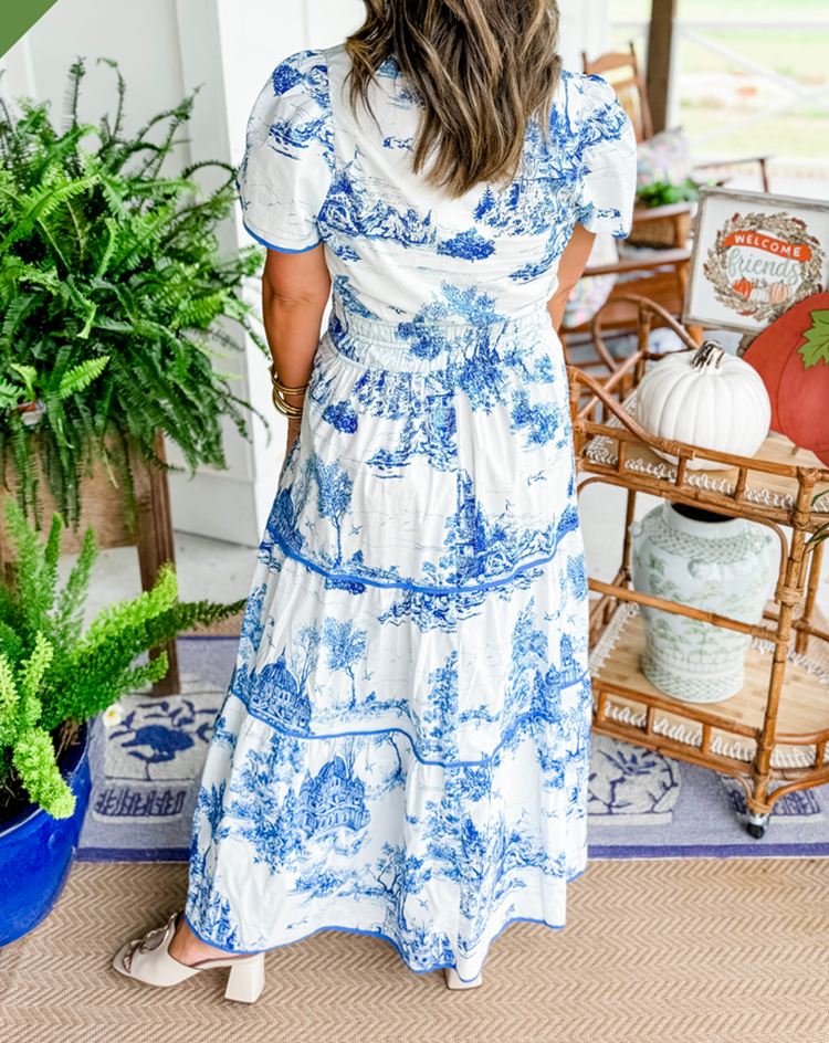 Camille | Women's Toile Print Tiered Maxi Dress